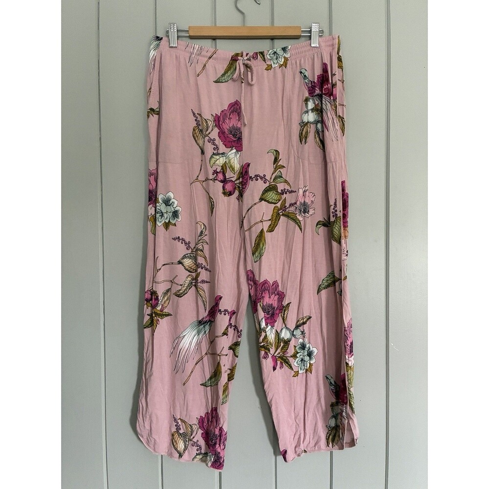 Soma Cool Nights Piped Crop Pajama Pants L Large Pink Floral Pull-On Lounge